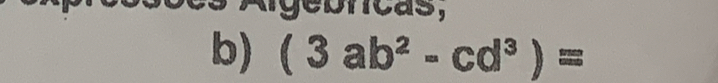 cas, 
b) (3ab^2-cd^3)=