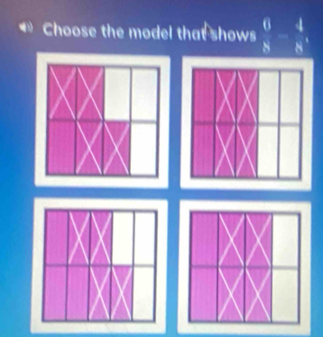 Choose the model that shows  6/8 = 4/8 ,