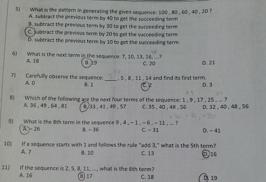 Solved: What is the pattern in generating the given sequence: 100 , 80 ...