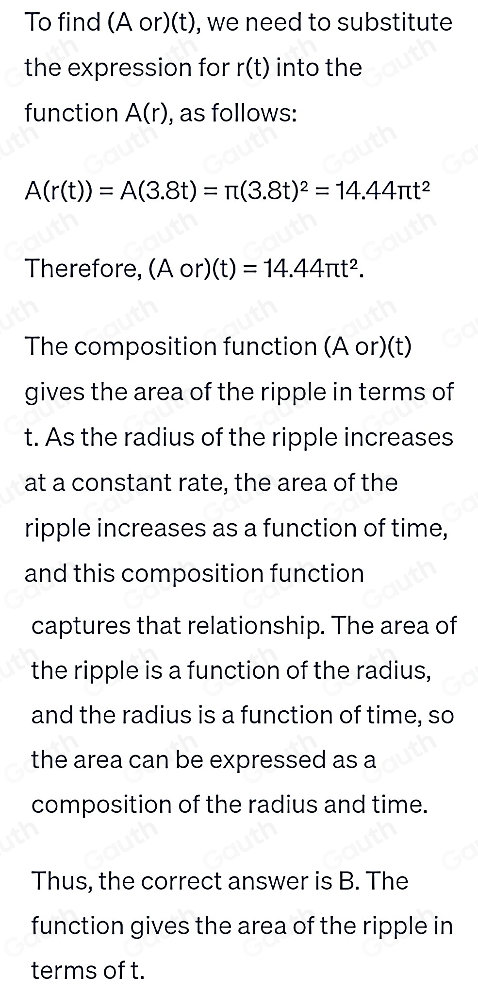 Solved: A stone is thrown into a pond, creating a circular ripple that ...