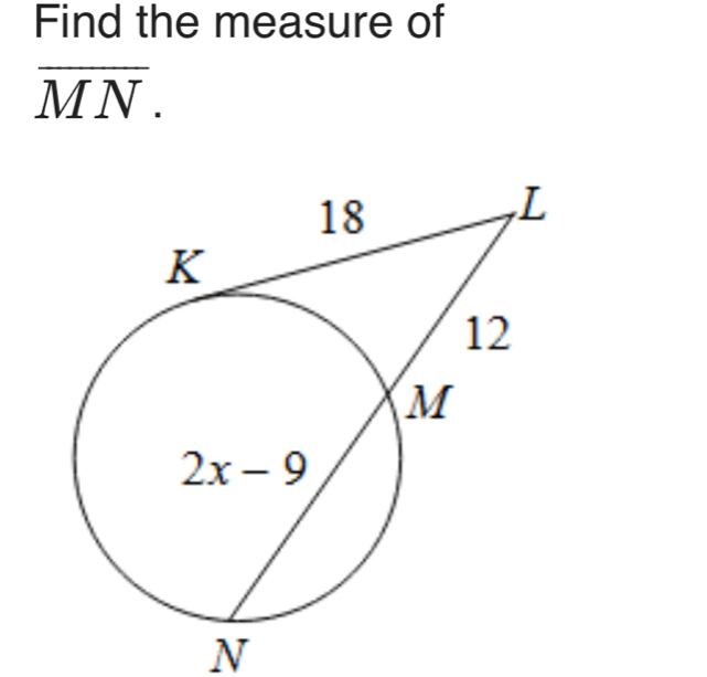 Find the measure of
overline MN.
N