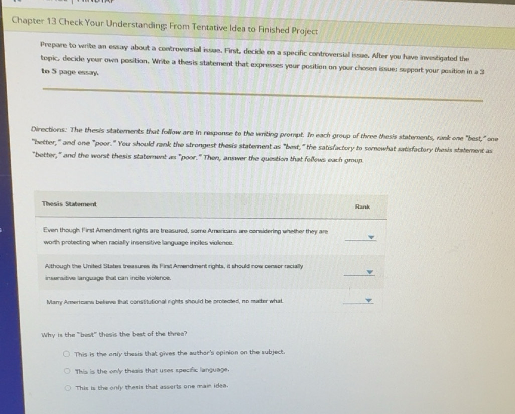 Solved: Chapter 13 Check Your Understanding: From Tentative Idea to ...