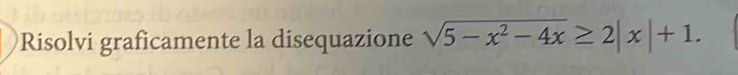 Risolvi graficamente la disequazione sqrt(5-x^2-4x)≥ 2|x|+1.