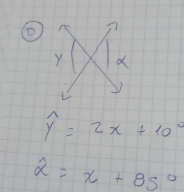 Y
widehat y=2x+10°
widehat alpha =x+85°