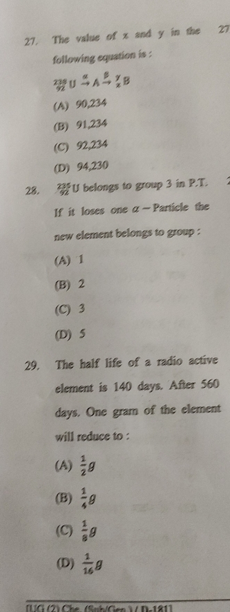 Solved: The value of x and y in the 27 following equation is : _(92 ...