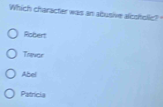 Which character was an abusive alcoholic?
Robert
Trevor
Abell
Patricia