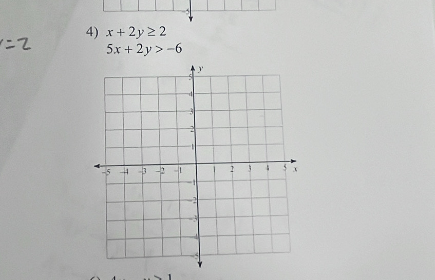 5
4) x+2y≥ 2
5x+2y>-6
1