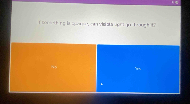 If something is opaque, can visible light go through it?
No
Yes