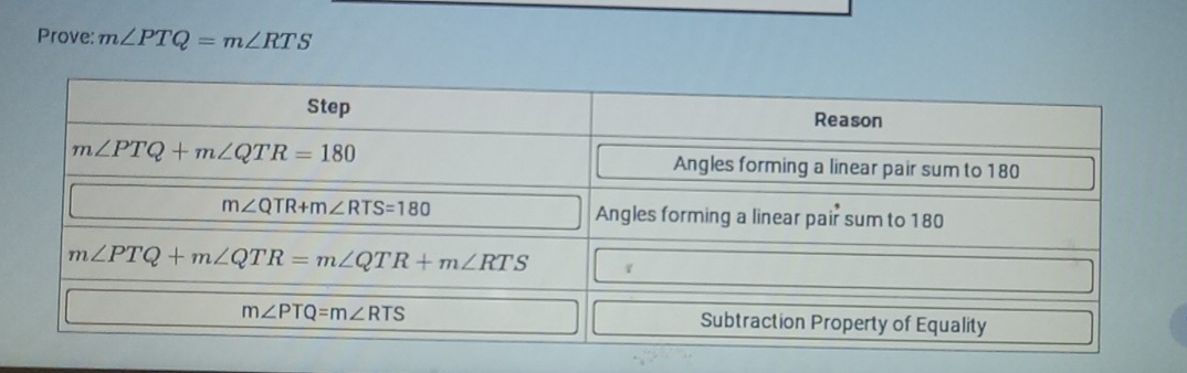 Prove: m∠ PTQ=m∠ RTS