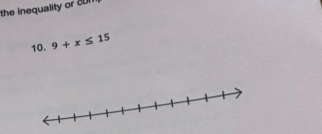 the inequality or com 
10. 9+x≤ 15