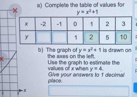 Solved: Complete the table of values for * y=x^2+1 b) The graph of y=x ...