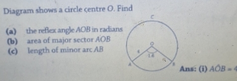 Solved: Diagram shows a circle centre O. Find (a) the reflex angle AOB ...