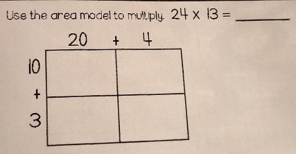 Use the area model to multiply. 24* 13= _