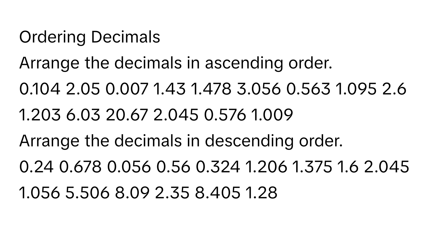 solved-ordering-decimals-arrange-the-decimals-in-ascending-order-0