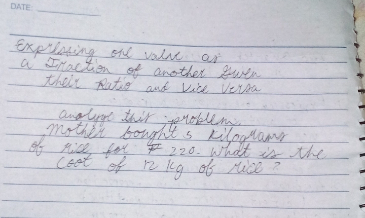 expulating one value ar 
a Inaction of another swen 
their patie and vice vevsa 
analyge thir problem. 
mother boughts kiloguamr 
of nice for 220. what is the 
coot of n kg d nice?