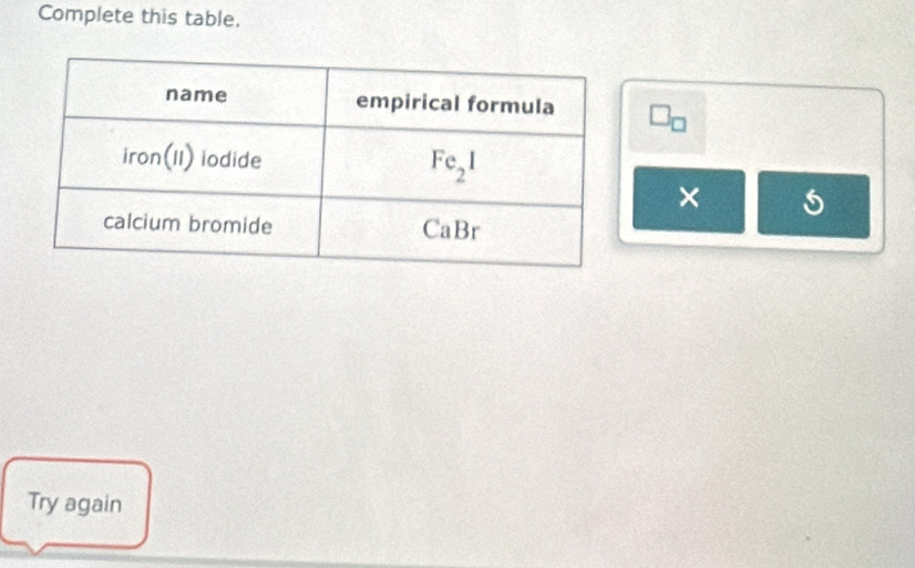 Complete this table.
^1D
× 5
Try again