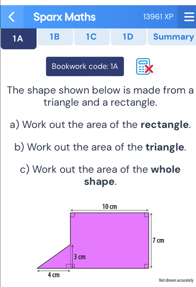 Solved: Sparx Maths 13961 XP = 1A 1B 1C 1D Summary Bookwork code: 1A ...