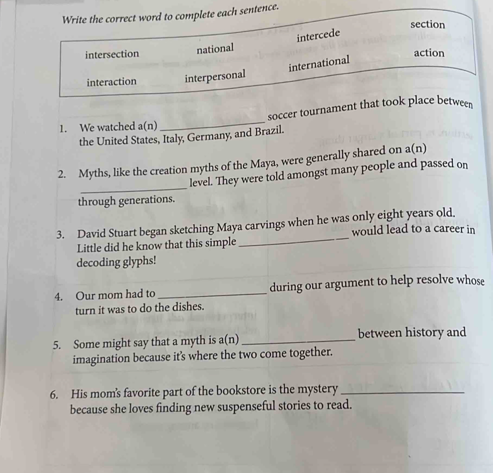 Solved: Write the correct word to complete each sentence. section ...