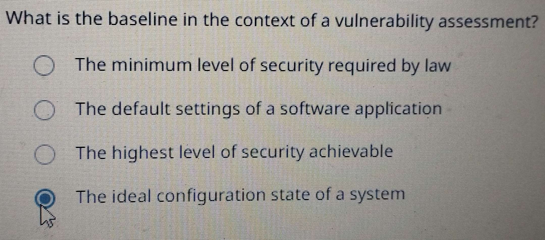 Solved: What is the baseline in the context of a vulnerability ...