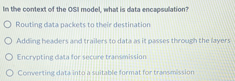 Solved: In the context of the OSI model, what is data encapsulation ...