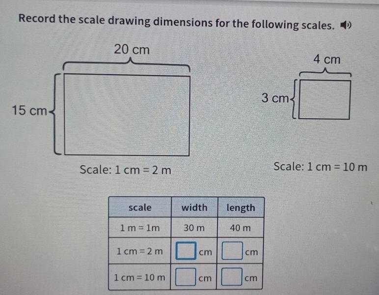 Solved: Record the scale drawing dimensions for the following scales ...