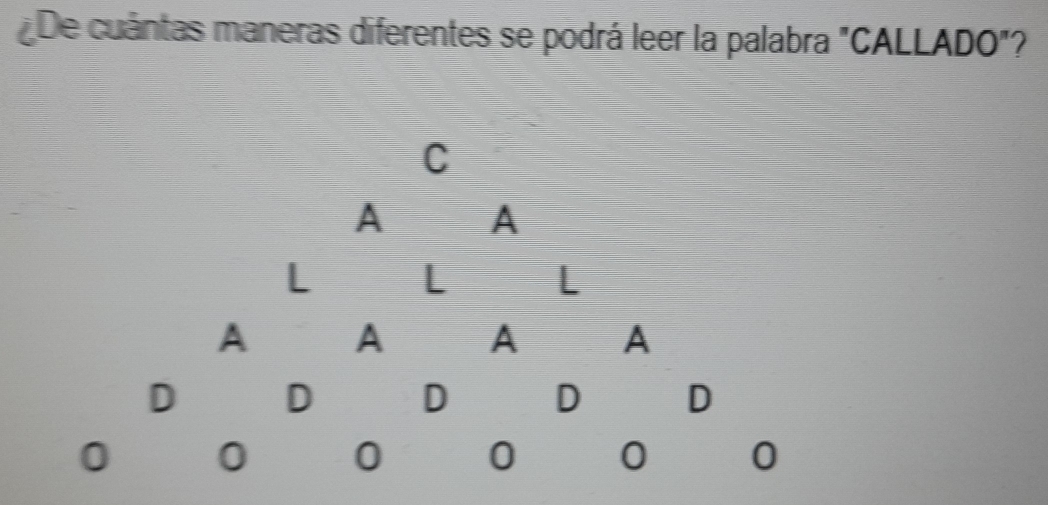 De cuántas maneras diferentes se podrá leer la palabra "CALLADO"?