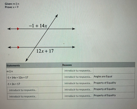 Given: mparallel n
Prove: x=9