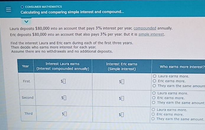 Solved: CONSUMER MATHEMATICS Calculating and comparing simple interest ...