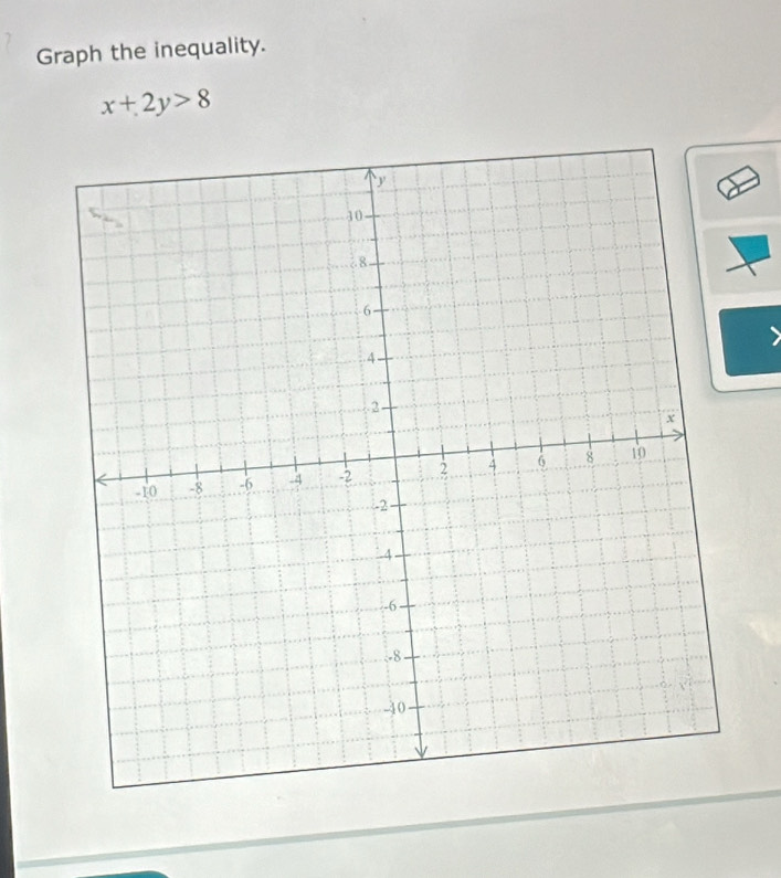 Graph the inequality.
x+2y>8