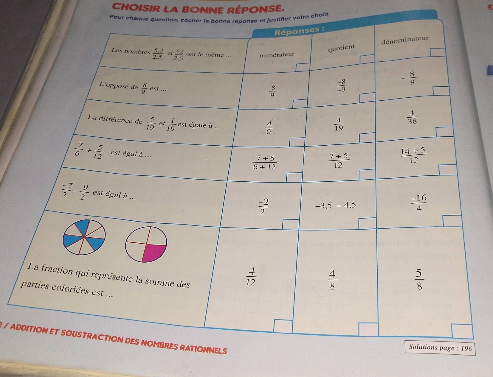 CHOISIR LA BONNE RÉPONSE.
Pour chaque ifier votre choix
/ AD