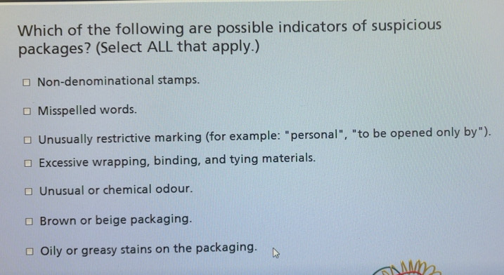Solved: Which of the following are possible indicators of suspicious ...