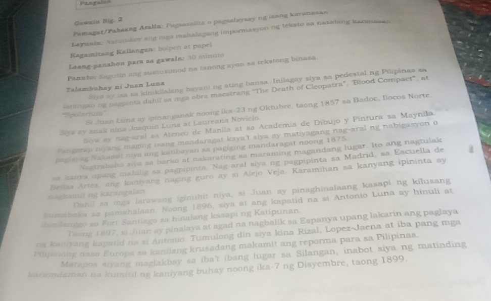 Solved: Pangalad Gowain Big. 2 Pamagat/Paheang Aralin: Pagsasalia o ...