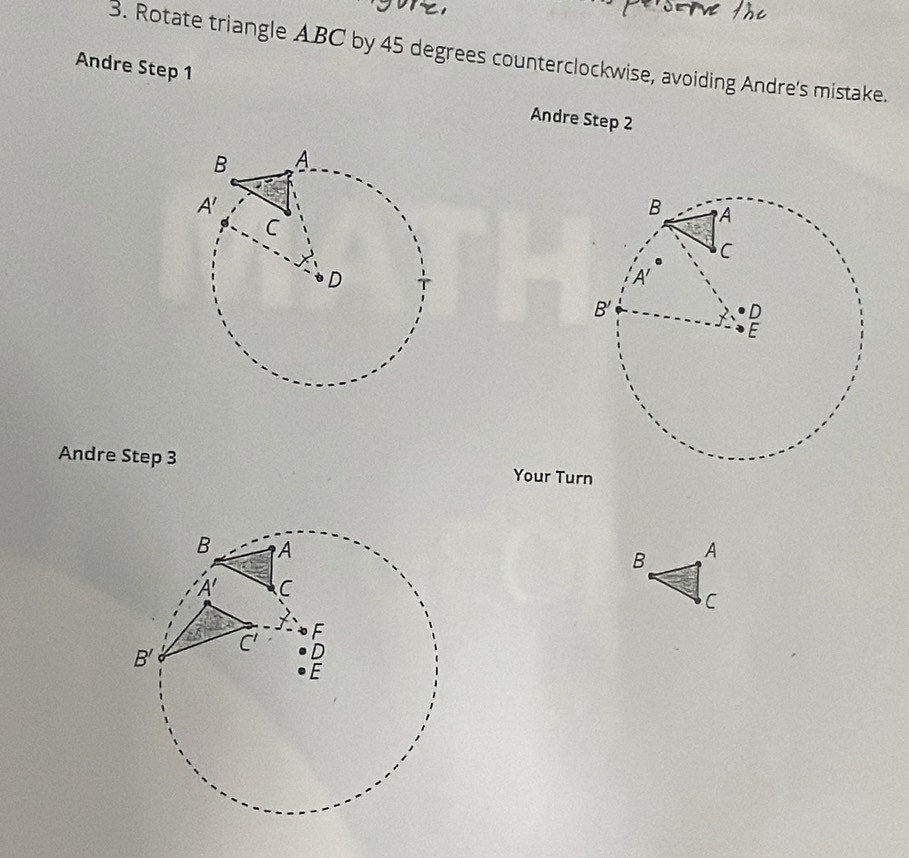 Solved: Rotate triangle ABC by 45 degrees counterclockwise, avoiding ...