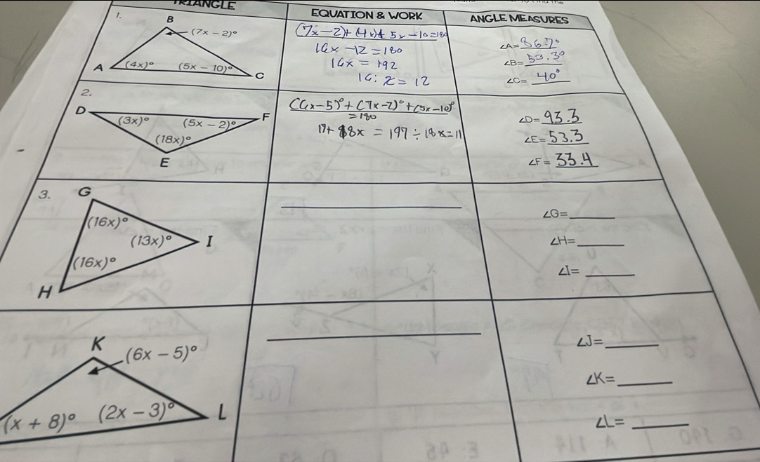 TRIANGLE EQUATION & WORK
ANGLE MEASURES