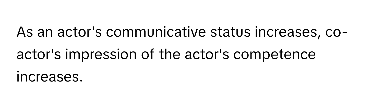 As an actor's communicative status increases, co-actor's impression of the actor's competence increases.