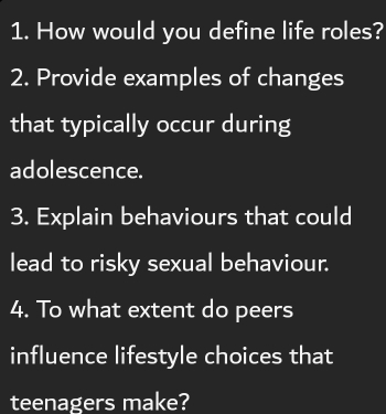 Solved: How would you define life roles? 2. Provide examples of changes ...