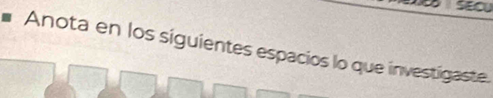 Anota en los siguientes espacios lo que investígaste.