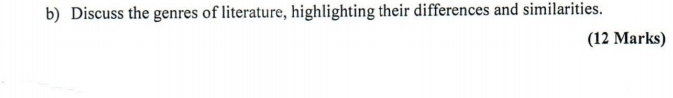 Discuss the genres of literature, highlighting their differences and similarities. 
(12 Marks)