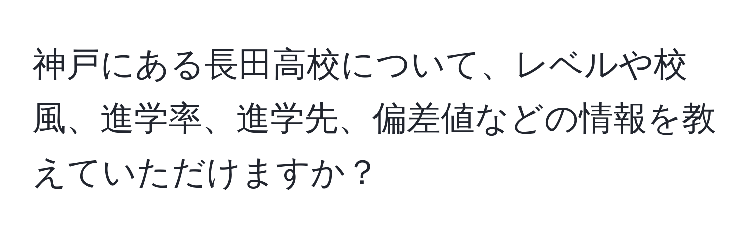 神戸にある長田高校について、レベルや校風、進学率、進学先、偏差値などの情報を教えていただけますか？