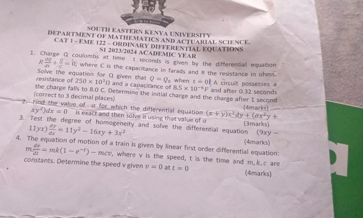 Solved: SOUTH EASTERN KENYA UNIVERSITY DEPARTMENT OF MATHEMATICS AND ...