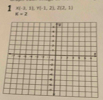 1 X(-3,1), Y(-1,2), Z(2,1)
K=2