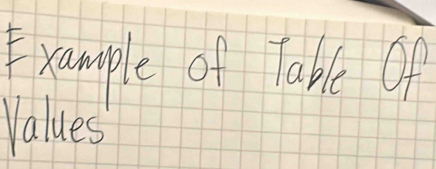 xample of Tabe of 
Values