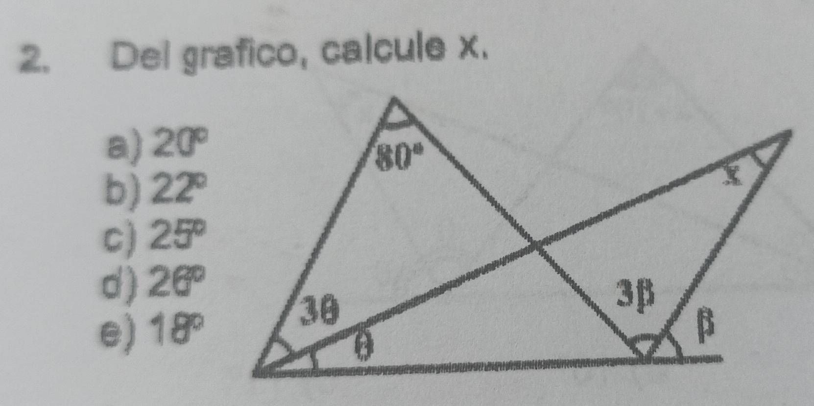 Del grafico, calcule x.
a) 20°
b) 22°
C) 25°
d ) 26°
e) 18°