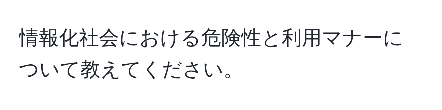 情報化社会における危険性と利用マナーについて教えてください。