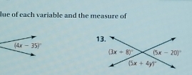 lue of each variable and the measure of