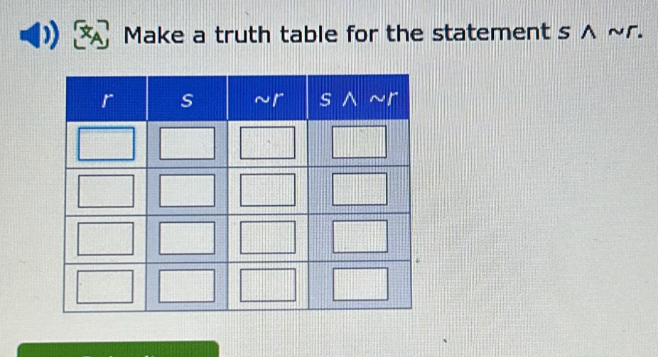 Make a truth table for the statement s ^ ~r.