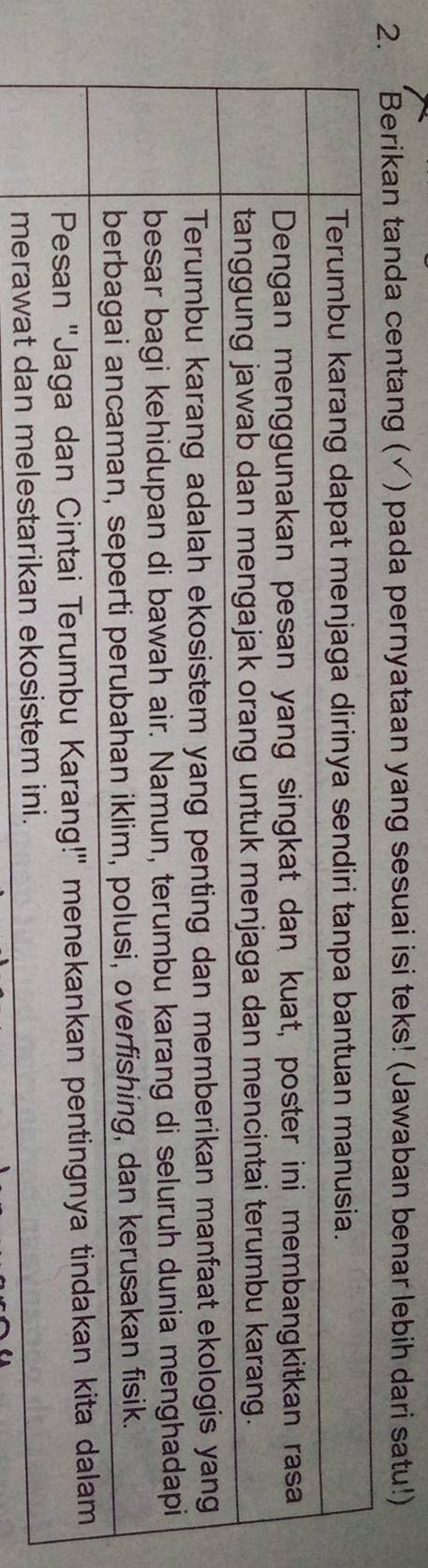 tanda centang (√) pada pernyataan yang sesuai isi teks! (Jawaban benar lebih dari satu!)