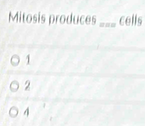 Mitosis produces _cells
1
2
4