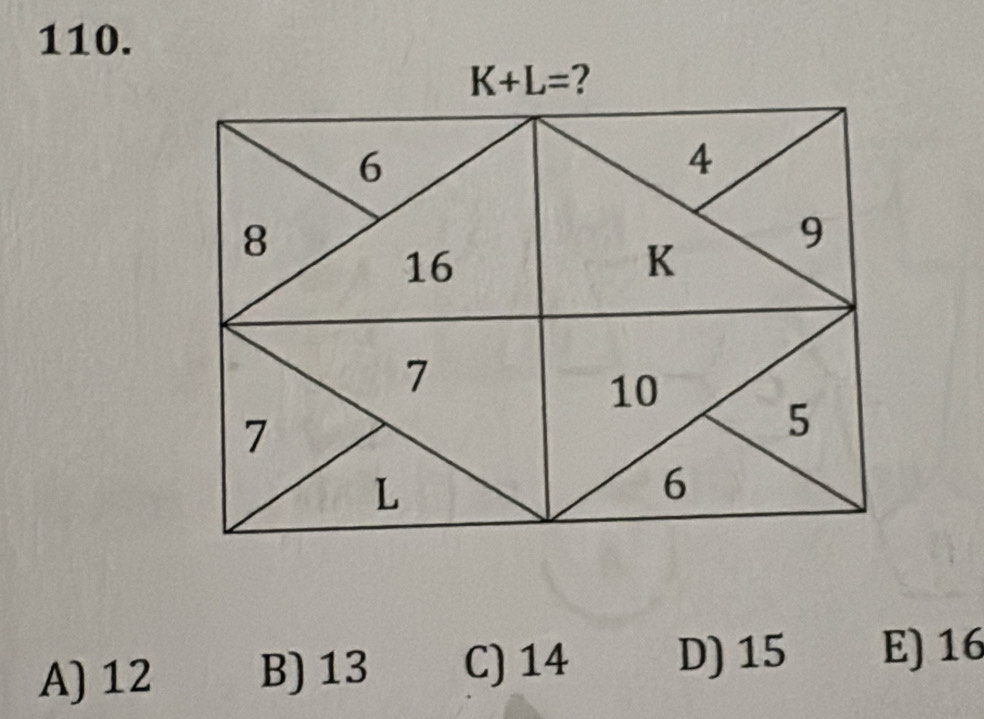 A) 12 B) 13 C) 14 D) 15 E) 16