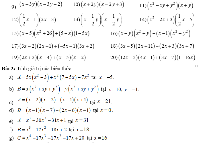 Giải quyết:(x+3y)(x-3y+2) 10) (x+2y)(x-2y+3) 11) (x^2-xy+y^2)(x+y) 12 ...